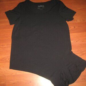 ANYBODY Cozy Knit Side Ruffle Hem Black Tee Shirt Top Blouse XS